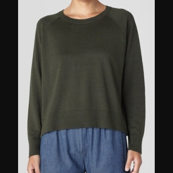 Eileen Fisher Pima Cotton Stretch Jersey Box Top sweatshirt Green Women 2X Chic - Picture 1 of 13